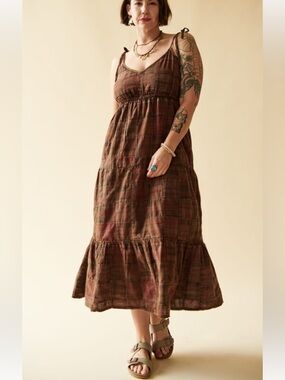 Earthbound Brown Tiered Maxi Dress with Tie Straps